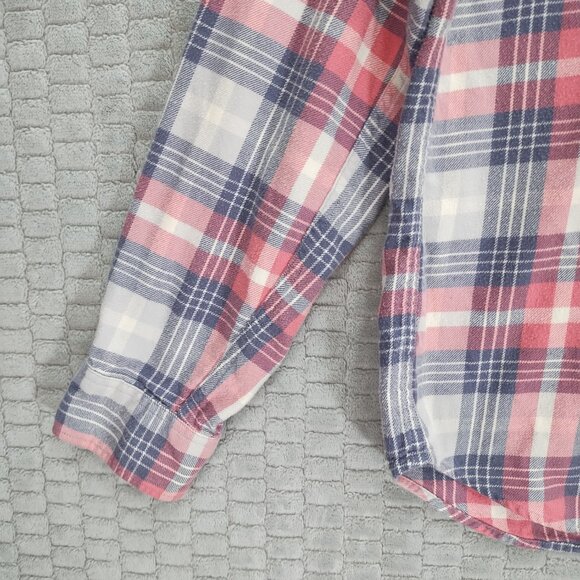 J. Crew 100% Cotton Flannel Plaid Blue and Pink Boyfriend Fit-Sz M - Picture 3 of 10